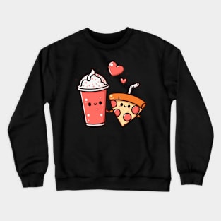 Kawaii Pepperoni Pizza and Milkshake Couple | Cute Kawaii Food Art for Couples Crewneck Sweatshirt